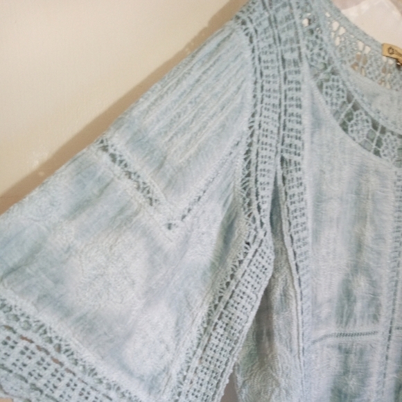 Democracy dusty blue burnout tunic with kimono sleeves and crochet detail - Picture 4 of 9